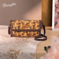 WG60-1812 Wrangler Vintage Retro Cowboy Cool Print Wallet/Crossbody -Dark Yellow
