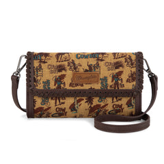 WG60-1812 Wrangler Vintage Retro Cowboy Cool Print Wallet/Crossbody -Dark Yellow
