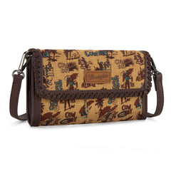 WG60-1812 Wrangler Vintage Retro Cowboy Cool Print Wallet/Crossbody -Dark Yellow