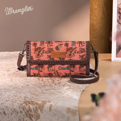WG60-1812 Wrangler Vintage Retro Cowboy Cool Print Wallet/Crossbody -Hot Pink
