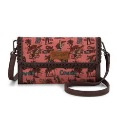 WG60-1812 Wrangler Vintage Retro Cowboy Cool Print Wallet/Crossbody -Hot Pink