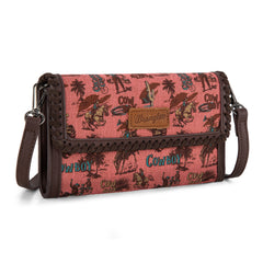 WG60-1812 Wrangler Vintage Retro Cowboy Cool Print Wallet/Crossbody -Hot Pink