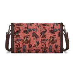 WG60-1812 Wrangler Vintage Retro Cowboy Cool Print Wallet/Crossbody -Hot Pink