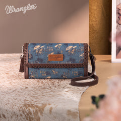 WG60-1812 Wrangler Vintage Retro Cowboy Cool Print Wallet/Crossbody -Jean