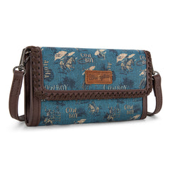 WG60-1812 Wrangler Vintage Retro Cowboy Cool Print Wallet/Crossbody -Jean