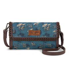 WG60-1812 Wrangler Vintage Retro Cowboy Cool Print Wallet/Crossbody -Jean