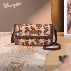 WG60-1812 Wrangler Vintage Retro Cowboy Cool Print Wallet/Crossbody -Tan