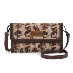 WG60-1812 Wrangler Vintage Retro Cowboy Cool Print Wallet/Crossbody -Tan