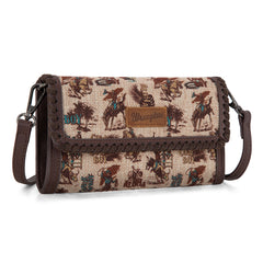 WG60-1812 Wrangler Vintage Retro Cowboy Cool Print Wallet/Crossbody -Tan