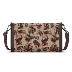 WG60-1812 Wrangler Vintage Retro Cowboy Cool Print Wallet/Crossbody -Tan