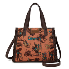 WG60G-8317 Wrangler Vintage Retro Cowboy Cool Print Concealed Carry Satchel/Crossbody-Dark Brown