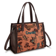 WG60G-8317 Wrangler Vintage Retro Cowboy Cool Print Concealed Carry Satchel/Crossbody-Dark Brown