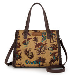 WG60G-8317 Wrangler Vintage Retro Cowboy Cool Print Concealed Carry Satchel/Crossbody-Dark Yellow