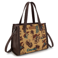 WG60G-8317 Wrangler Vintage Retro Cowboy Cool Print Concealed Carry Satchel/Crossbody-Dark Yellow