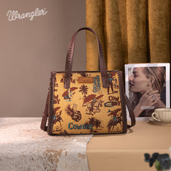 WG60G-8317 Wrangler Vintage Retro Cowboy Cool Print Concealed Carry Satchel/Crossbody-Dark Yellow