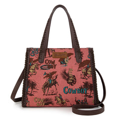 WG60G-8317 Wrangler Vintage Retro Cowboy Cool Print Concealed Carry Satchel/Crossbody-Hot Pink