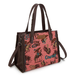 WG60G-8317 Wrangler Vintage Retro Cowboy Cool Print Concealed Carry Satchel/Crossbody-Hot Pink