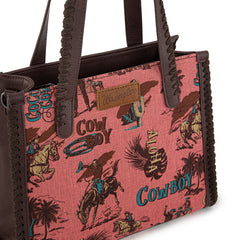 WG60G-8317 Wrangler Vintage Retro Cowboy Cool Print Concealed Carry Satchel/Crossbody-Hot Pink