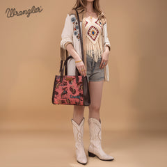 WG60G-8317 Wrangler Vintage Retro Cowboy Cool Print Concealed Carry Satchel/Crossbody-Hot Pink