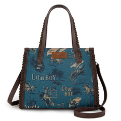 WG60G-8317 Wrangler Vintage Retro Cowboy Cool Print Concealed Carry Satchel/Crossbody -Jean