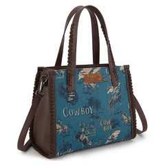 WG60G-8317 Wrangler Vintage Retro Cowboy Cool Print Concealed Carry Satchel/Crossbody -Jean