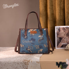 WG60G-8317 Wrangler Vintage Retro Cowboy Cool Print Concealed Carry Satchel/Crossbody -Jean