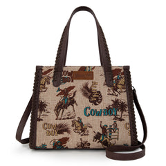 WG60G-8317 Wrangler Vintage Retro Cowboy Cool Print Concealed Carry Satchel/Crossbody -Tan