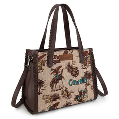 WG60G-8317 Wrangler Vintage Retro Cowboy Cool Print Concealed Carry Satchel/Crossbody -Tan