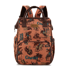 WG60-9110 Wrangler Vintage Retro Cowboy Cool Print Backpack -Dark Brown