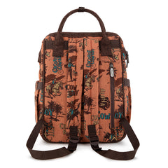 WG60-9110 Wrangler Vintage Retro Cowboy Cool Print Backpack -Dark Brown
