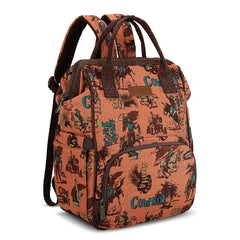 WG60-9110 Wrangler Vintage Retro Cowboy Cool Print Backpack -Dark Brown
