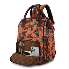 WG60-9110 Wrangler Vintage Retro Cowboy Cool Print Backpack -Dark Brown