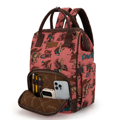 WG60-9110 Wrangler Vintage Retro Cowboy Cool Print Backpack -Hot Pink