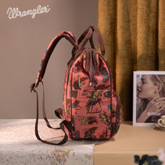 WG60-9110 Wrangler Vintage Retro Cowboy Cool Print Backpack -Hot Pink
