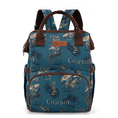 WG60-9110 Wrangler Vintage Retro Cowboy Cool Print Backpack -Jean