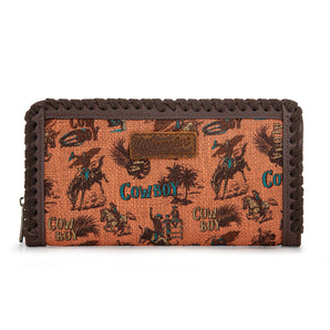 WG60-W022 Wrangler Vintage Retro Cowboy Cool Print Wallet - Dark Brown