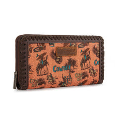 WG60-W022 Wrangler Vintage Retro Cowboy Cool Print Wallet -Dark Brown