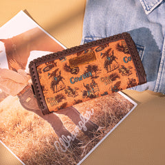 WG60-W022 Wrangler Vintage Retro Cowboy Cool Print Wallet -Dark Brown