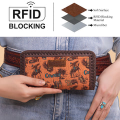 WG60-W022 Wrangler Vintage Retro Cowboy Cool Print Wallet -Dark Brown