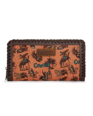 WG60-W022 Wrangler Vintage Retro Cowboy Cool Print Wallet -Dark Brown