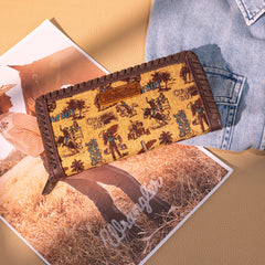 WG60-W022 Wrangler Vintage Retro Cowboy Cool Print Wallet -Dark Yellow