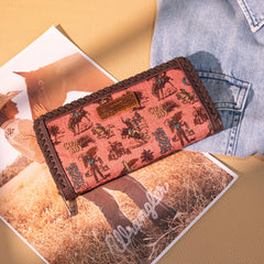 WG60-W022 Wrangler Vintage Retro Cowboy Cool Print Wallet -Hot Pink