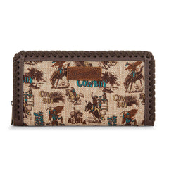 WG60-W022 Wrangler Vintage Retro Cowboy Cool Print Wallet -Tan
