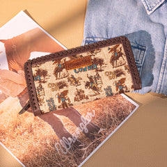 WG60-W022 Wrangler Vintage Retro Cowboy Cool Print Wallet -Tan