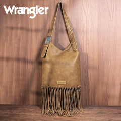 WG61-918  Wrangler Turquoise Stone Concho Fringe Hobo - Tan