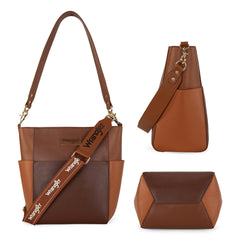 WG67-9182   Wrangler 2 Tone Color Block Shoulder Bag/Crossbody -Coffee-Brown