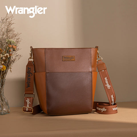 WG67-9182   Wrangler 2 Tone Color Block Shoulder Bag/Crossbody -Coffee-Brown
