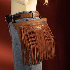 WG73-8194  Wrangler Fringe  Fanny Pack Belt Bag Sling Bag - Dark Brown