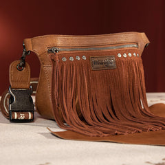 WG73-8194  Wrangler Fringe  Fanny Pack Belt Bag Sling Bag - Dark Brown