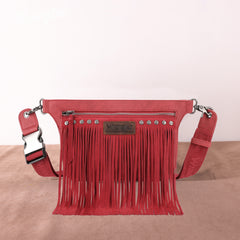 WG73-8194  Wrangler Fringe  Fanny Pack Belt Bag Sling Bag - Red